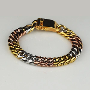 18k PVD Men Double Link Heavy Big Hand Chain Cuban Bracelet