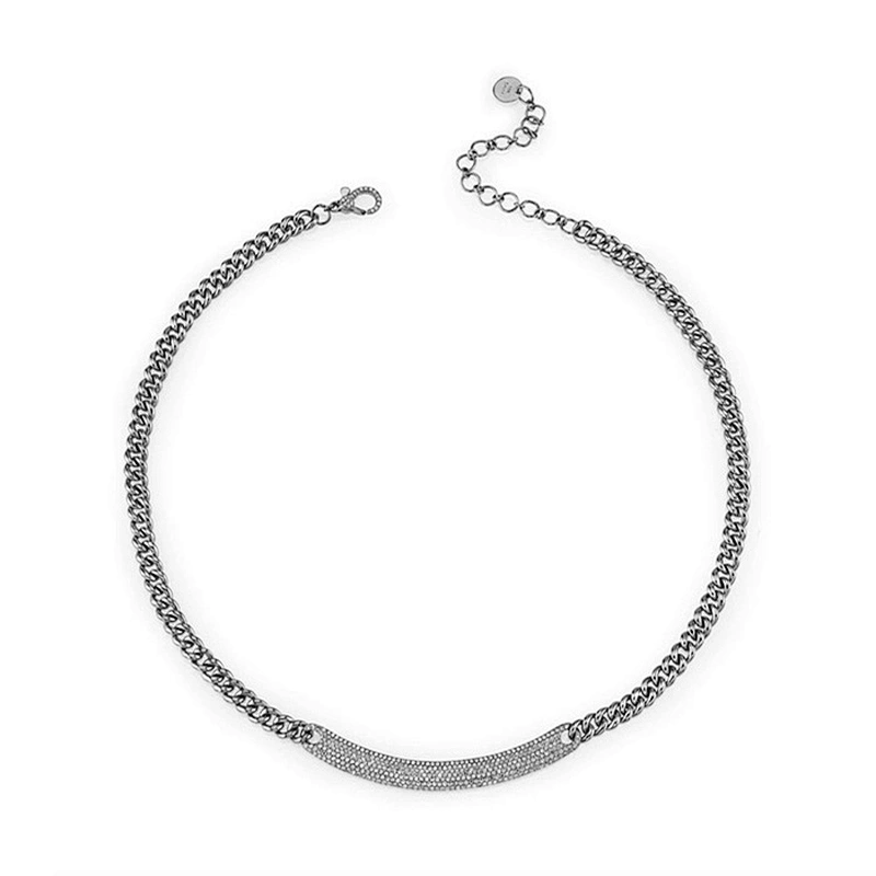 Custom curved id bar link stainless steel chokers for women