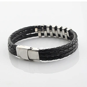 Premium Leather Bracelet with Stainless Steel for  Man
