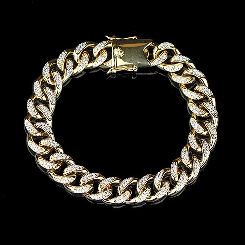 Missjewelry 18mm Heavy Link 18K Gold Men Cuban Chain Bracelet Diamond