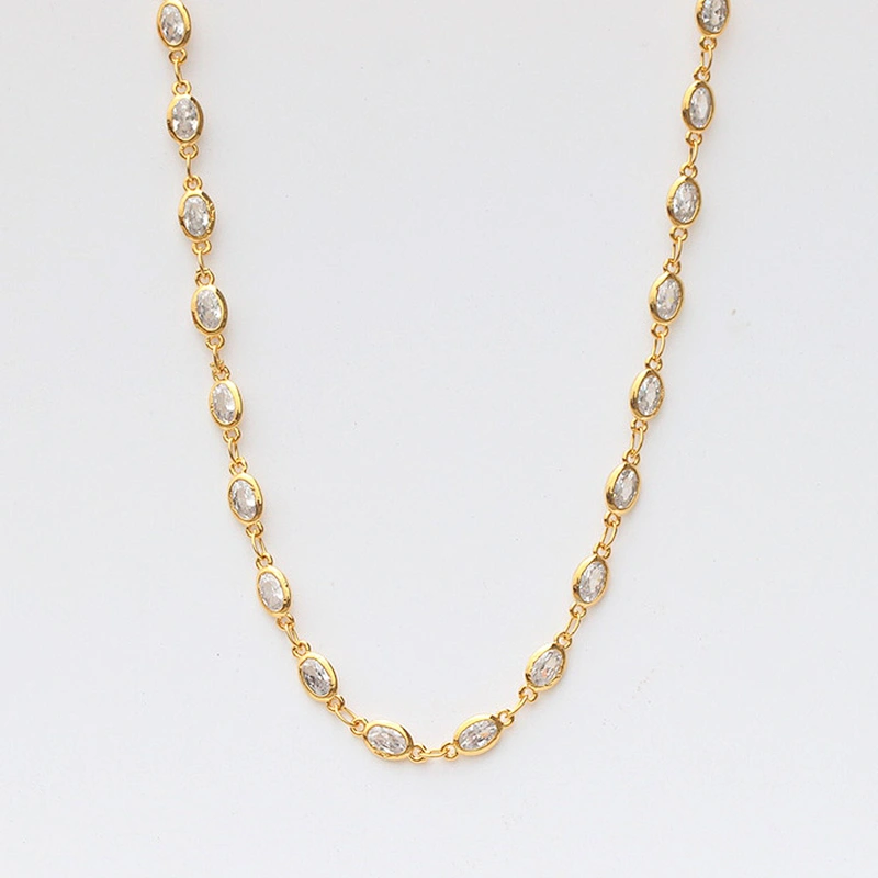 Cubic Zircon Beads Micro Pave CZ Gold Jewelry Necklace