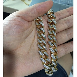 AAA Cubic Zirconia Diamond Cuban Link Bracelet Men Gold