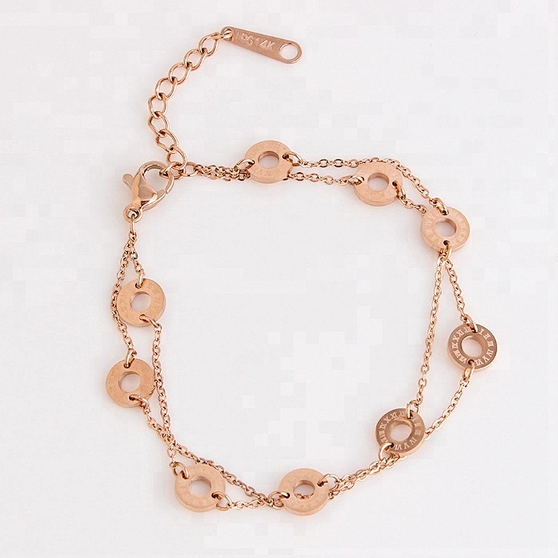 Miss Jewelry Cheap Fashion Jewelry Double Chain 18k Yellow Rose Gold Bracelet Design for Ladies