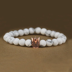 Miss Jewelry Fancy 925 Crown Charm Agate Stone Bead Bracelet Men