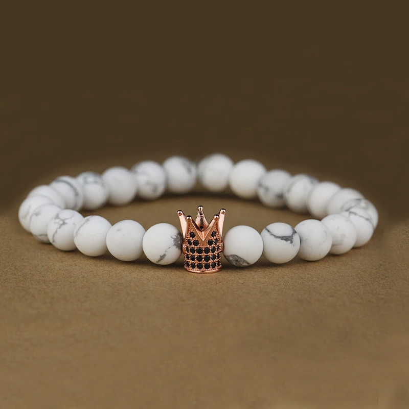 Miss Jewelry Fancy 925 Crown Charm Agate Stone Bead Bracelet Men