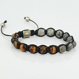 Adjustable Mens Multi Metal Square Bead Bracelet Crow