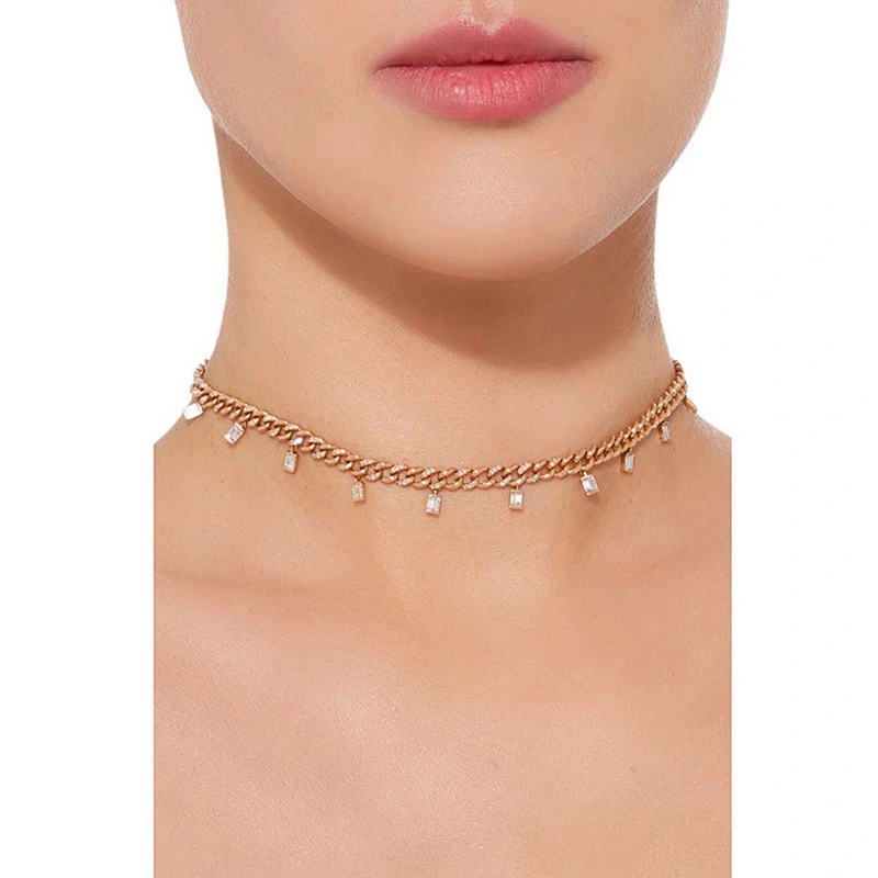 Hip hop jewelry baguette drop link 925 sterling silver women necklace choker
