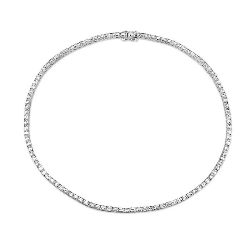 Miss jewelry 925 Sterling silver emerald cut tennis choker necklace