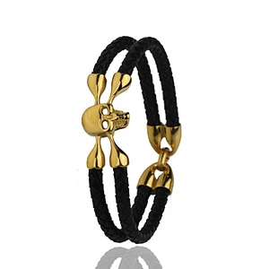 Miss Jewelry Dual Layer Mens Skull Leather Bracelets