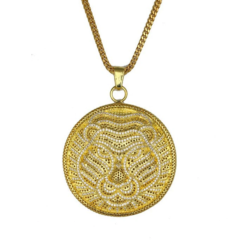 Miss Jewelry Factory Price Big Size18K Gold Plated Lab Diamond Lion Head coin Pendant