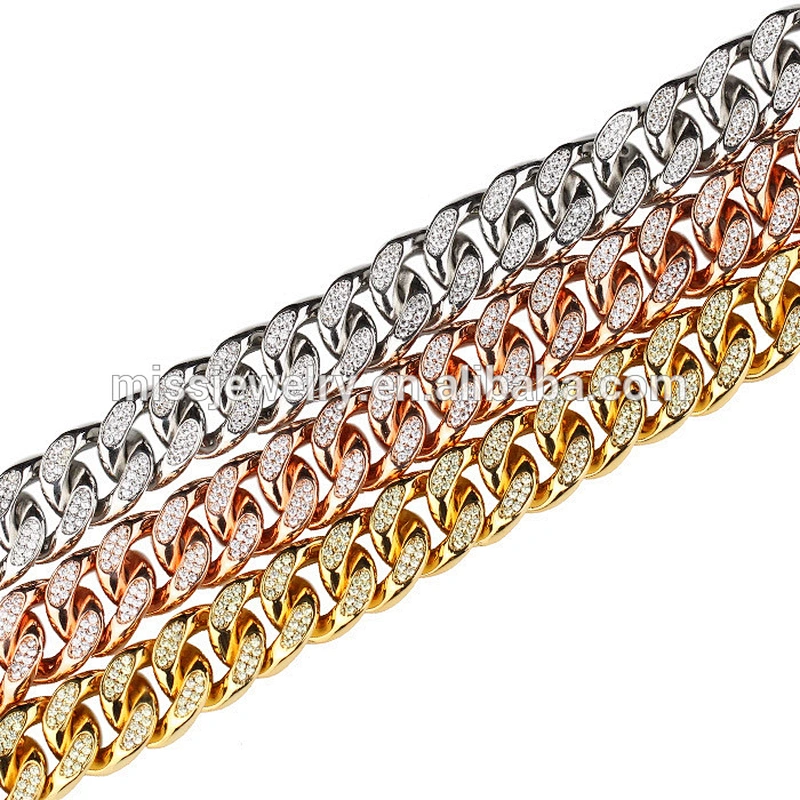 Rhodium Plating CZ Cuban Chain Choker Engraved