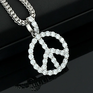 Men & Women Hip hop Silver 925 Jewelry Iced Out Peace Sign Coin Pendant