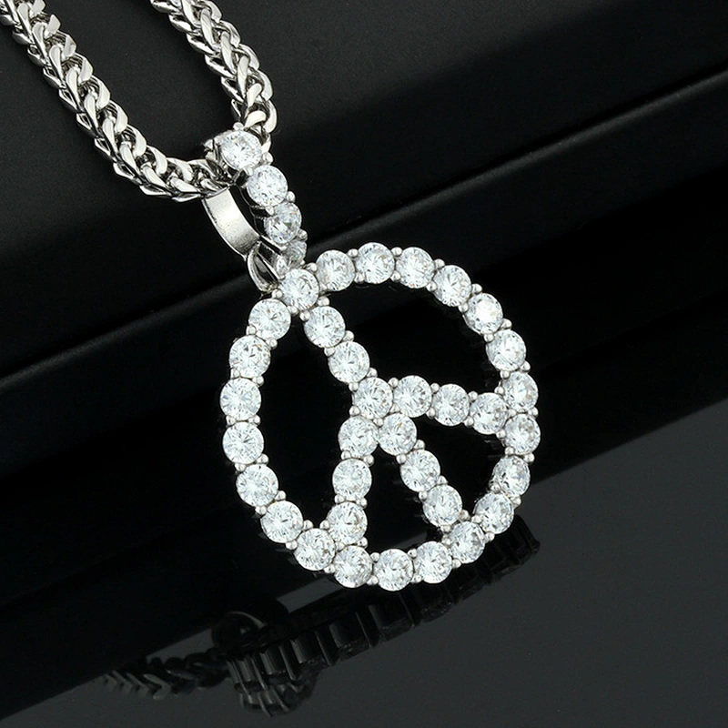Men & Women Hip hop Silver 925 Jewelry Iced Out Peace Sign Coin Pendant