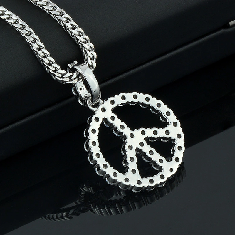 Men & Women Hip hop Silver 925 Jewelry Iced Out Peace Sign Coin Pendant