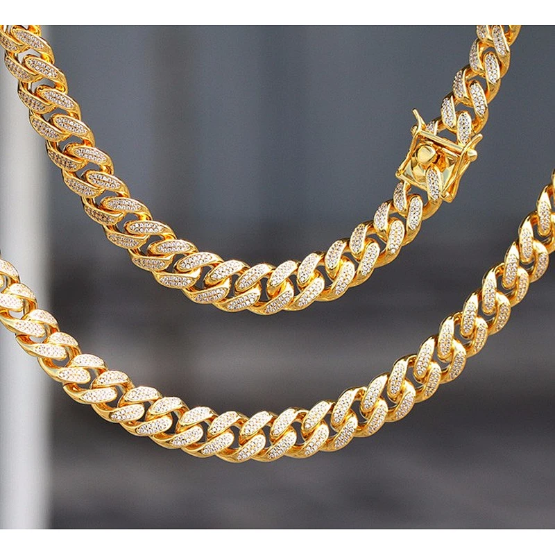 15mm CZ Micro Pave Diamond Cuban Link Chain Men Hip Hop Chain