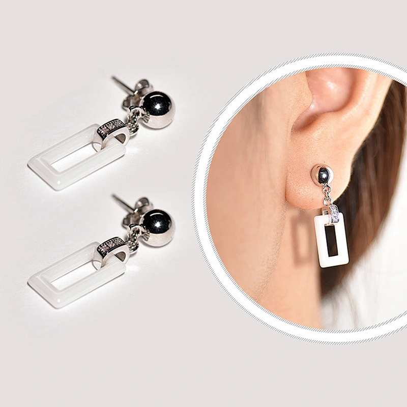 New model women square white ceramic earrings