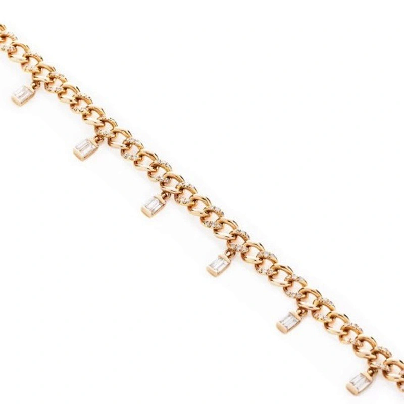 Hip hop jewelry baguette drop link 925 sterling silver women necklace choker