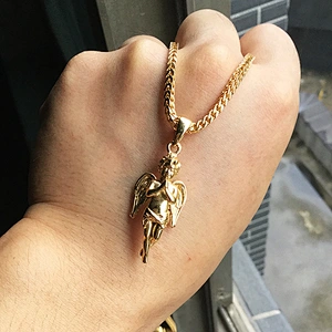 Wholesale Hip Hop Micro Pave 14k Gold Jewelry Custom Energy Angel Pendant Necklace