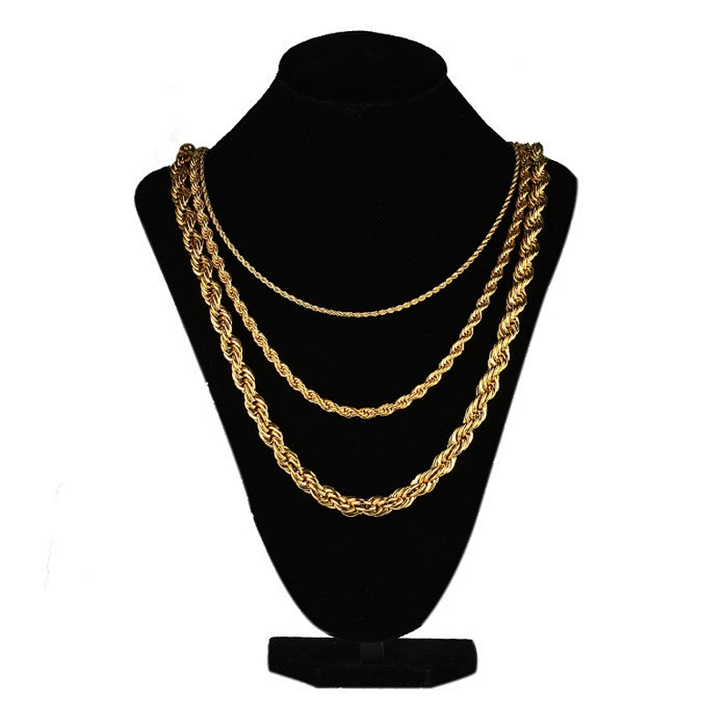 Miss Jewelry Supply Diamond Clasp 18K Italian Gold Rope Chain Necklace New Gold Rope Chain Design for Men