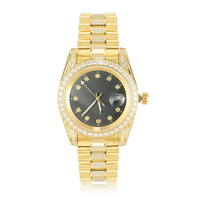 Ladies Watch Men Wrist Luxury White Gold Plated Metal Band Bling Iced out Hip Hop Watches