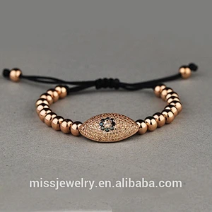 Wholesale 14k Gold Rose Gold Devil Eye Beads Adjustable Bangle Bracelet