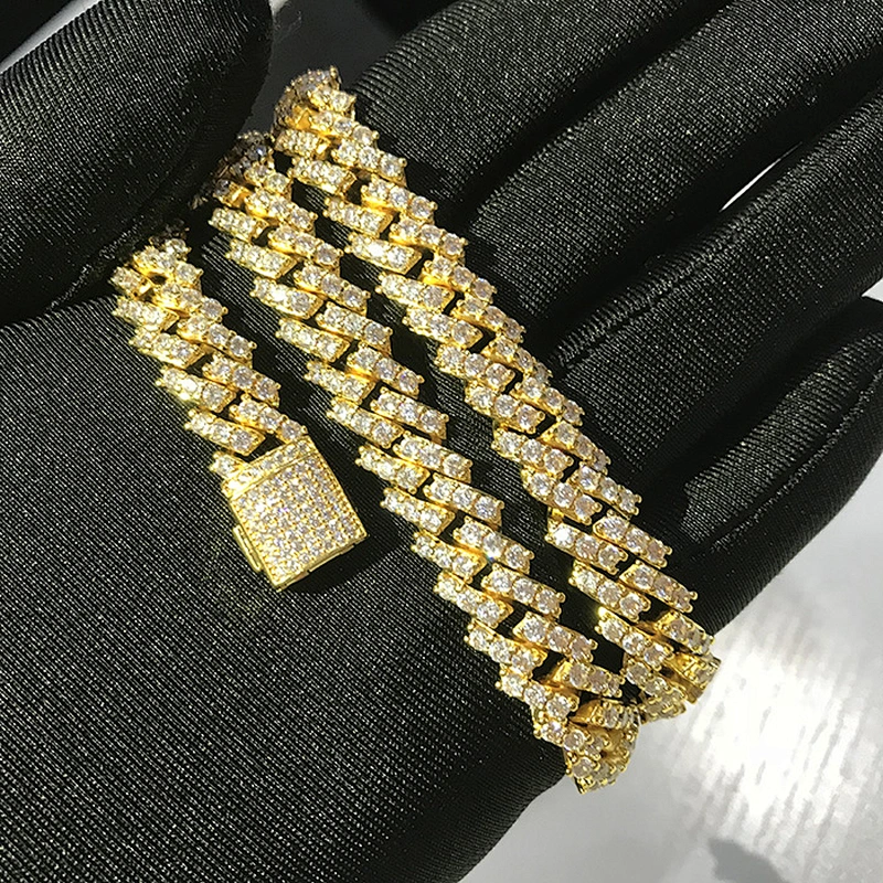 High Quality Mens Diamond  Iced Out Prong Cuban Chain