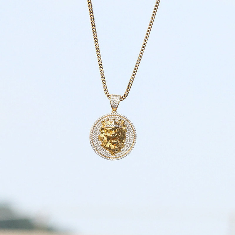 Miss Jewelry iced out lion gold disc pendant men, wholesale cubic zirconia pendant MJHP194