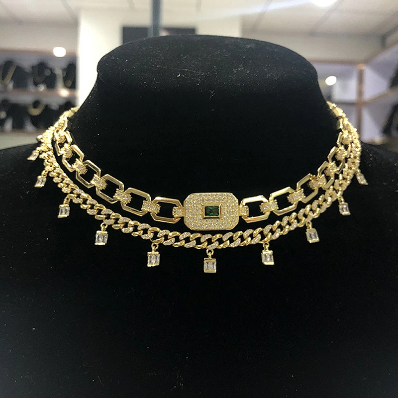 Miss Jewelry Fashion Link Neck Strap Gold Diamond Choker Necklace Women