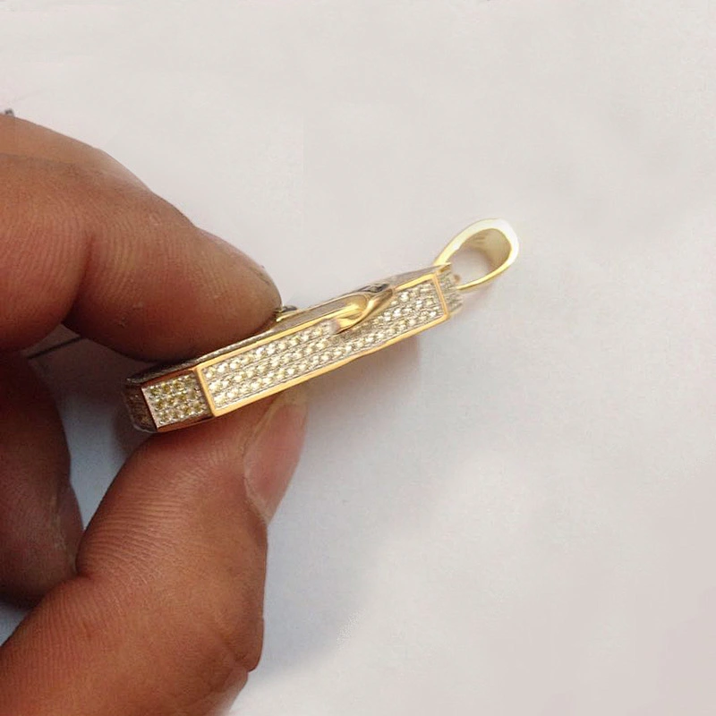 Miss Jewelry Zircon Gold Custom Sterling Silver Cage Dog Tag Pendants for Men MJHP028