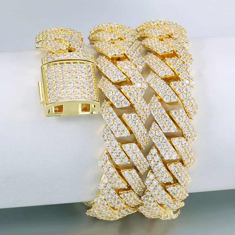 Wholesale Prong Cuban Link Necklaces Jewelry Men Filled Gold Plated Iced Out Chain