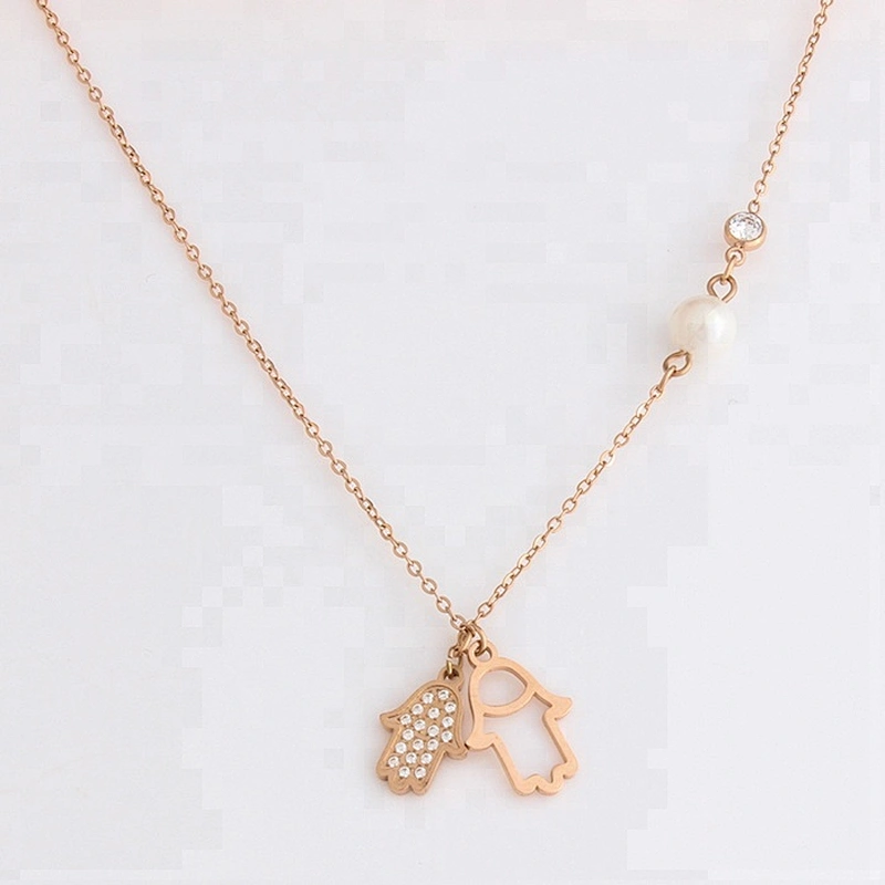 Miss Jewelry Supplier Palm Design 14k Rose Gold Stainless Steel Women Jewelry Necklace Pendant