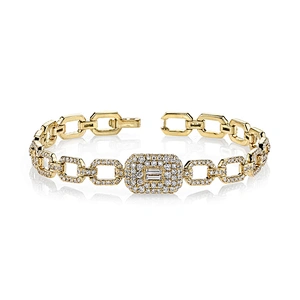 Miss Jewelry Trendy 925 Sterling Silver Pave Baguette Square Link Bracelet Wholesale