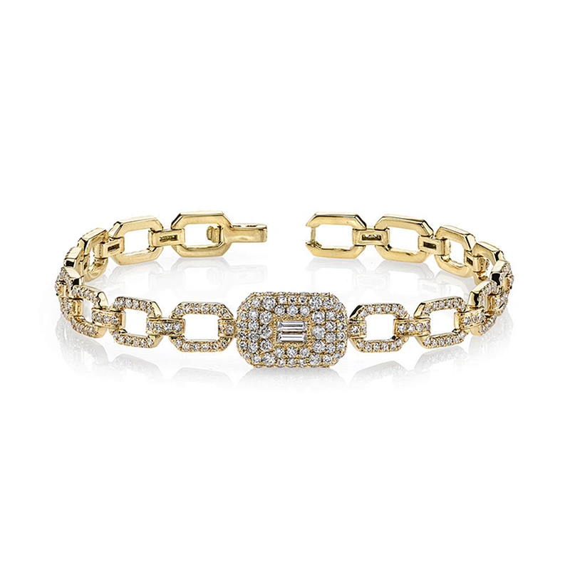 Miss Jewelry Trendy 925 Sterling Silver Pave Baguette Square Link Bracelet Wholesale