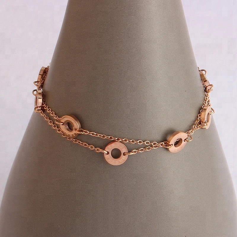 Miss Jewelry Cheap Fashion Jewelry Double Chain 18k Yellow Rose Gold Bracelet Design for Ladies