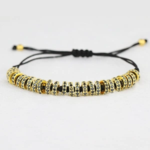 925 Sterling Silver 4mm Round Beads Micro Pave Braiding Macrame Rope Spacer Bracelet for Men