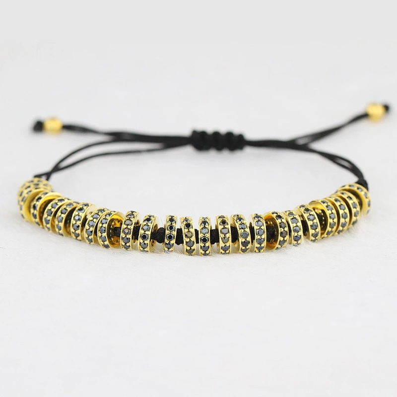 925 Sterling Silver 4mm Round Beads Micro Pave Braiding Macrame Rope Spacer Bracelet for Men