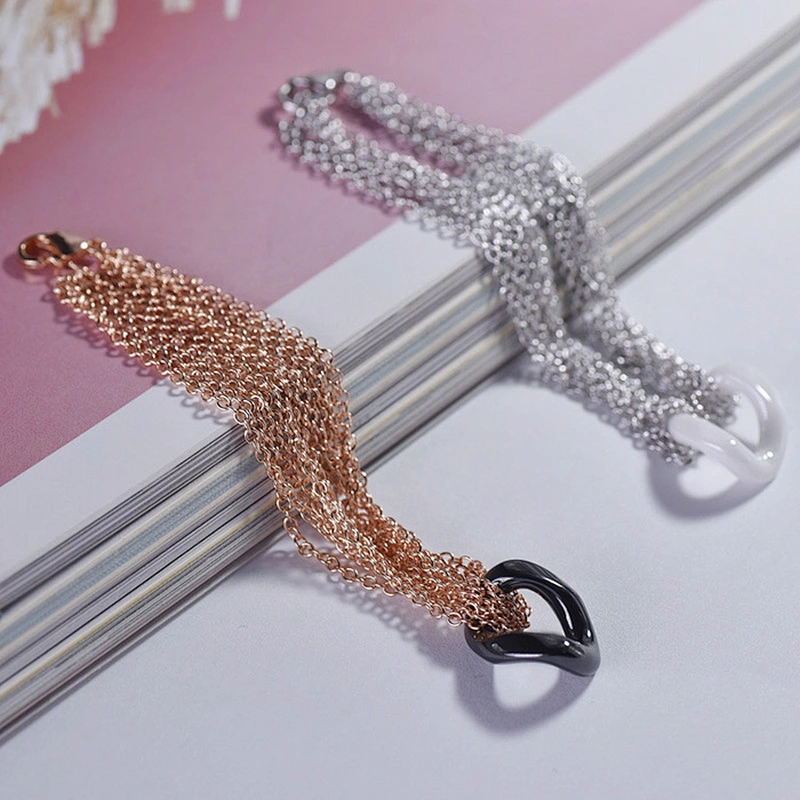 Designer fashion rose gold plated stainless steel women chain ceramic bracelet