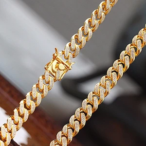 12mm Men Hiphop Brass Cz Cuban Link Chain Necklace