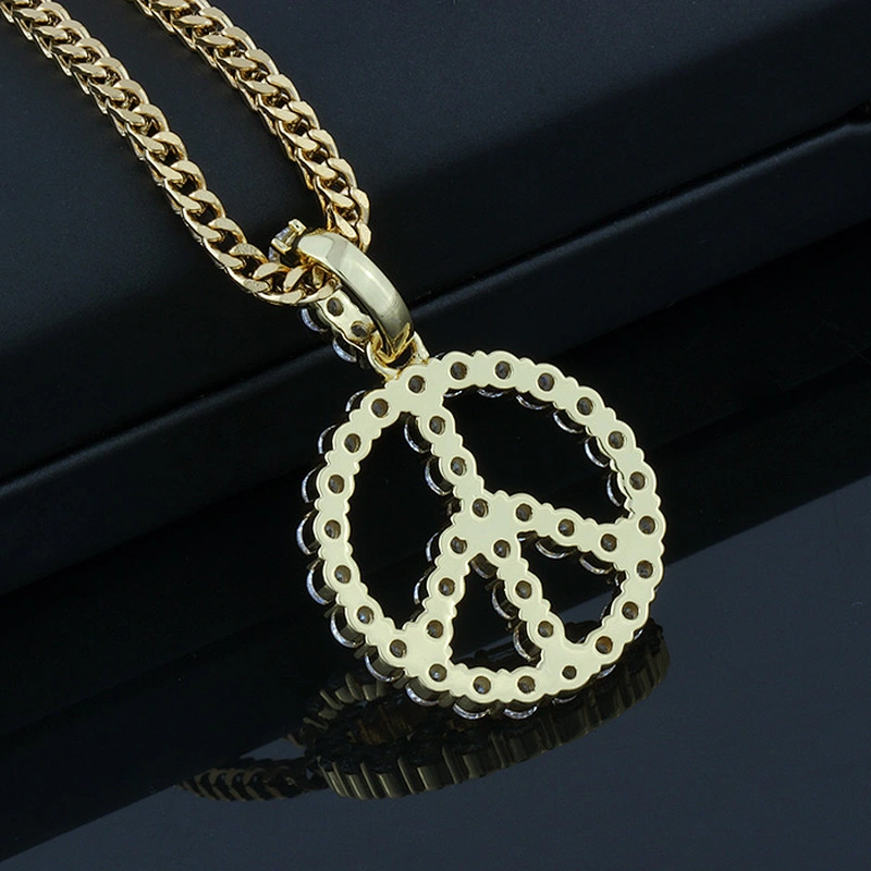 Men & Women Hip hop Silver 925 Jewelry Iced Out Peace Sign Coin Pendant