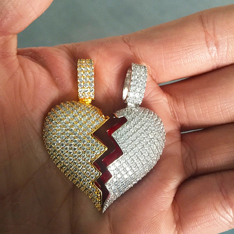 Missjewelry Hip Hop Urban Jewelry Custom 925 Sterling Silver Diamond Break Heart Pendant