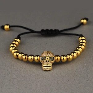 Hip Hop Style Ice Out Skull Beads Mens Bracelet