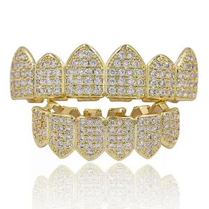 Miss Jewelry Cheap Custom Top Bottom Hip Hop CZ Micro Pave 18K Gold Teeth Grillz Set