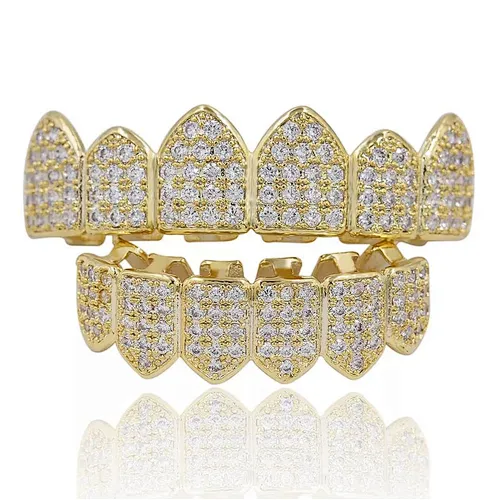 Miss Jewelry Cheap Custom Top Bottom Hip Hop CZ Micro Pave 18K Gold Teeth Grillz Set
