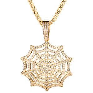 CZ Jewelry Manufacture Gold Chain Hip Hop Spider Web Pendant