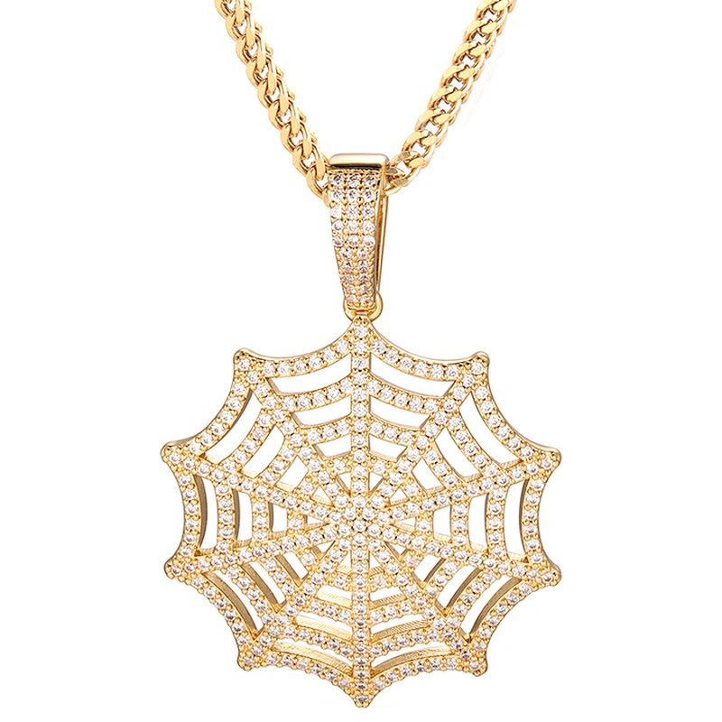 CZ Jewelry Manufacture Gold Chain Hip Hop Spider Web Pendant
