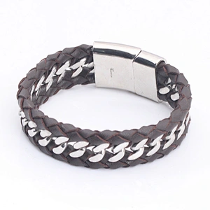 Mens Leather Bracelet Stainless Steel Clasp, Mens Bracelets Stainless Steel Leather