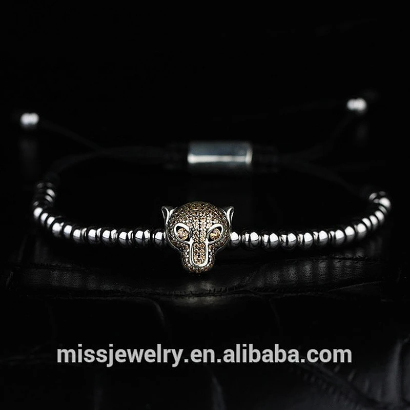 Miss jewelry custom handmade adjustable 925 italian silver bracelet, leopard head bracelet