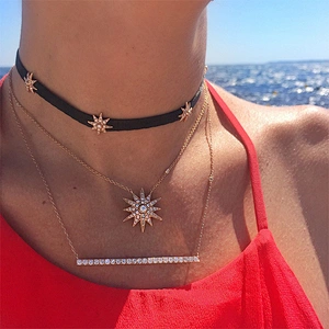 Miss Jewelry Cheap 925 Italy Silver Necklace Victorian Flat Starburst Necklace