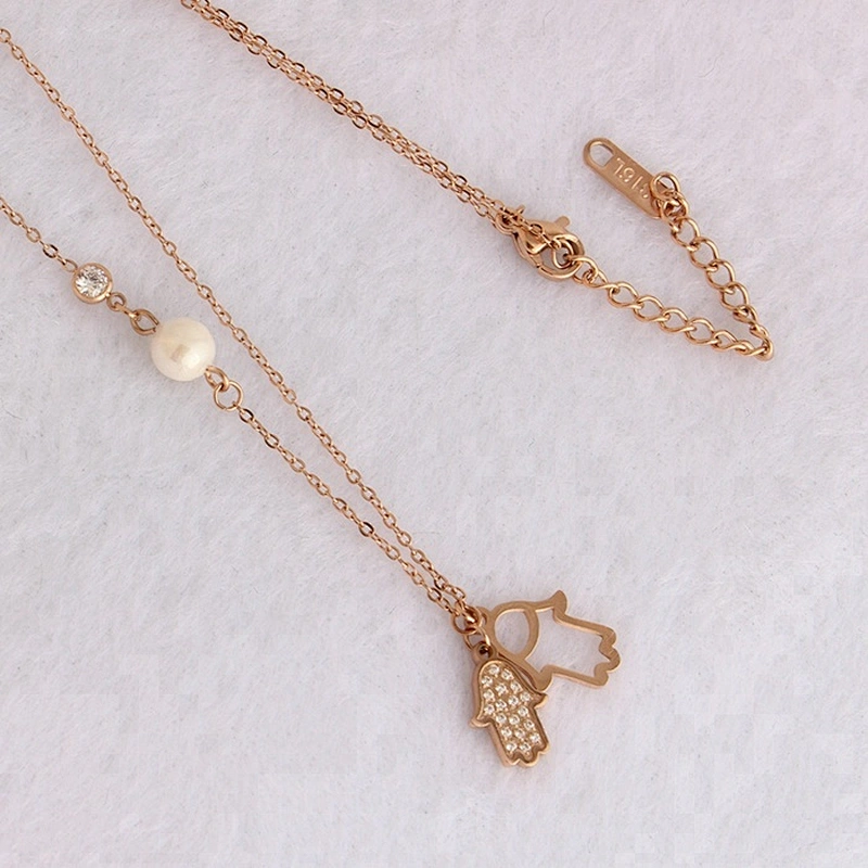 Miss Jewelry Supplier Palm Design 14k Rose Gold Stainless Steel Women Jewelry Necklace Pendant