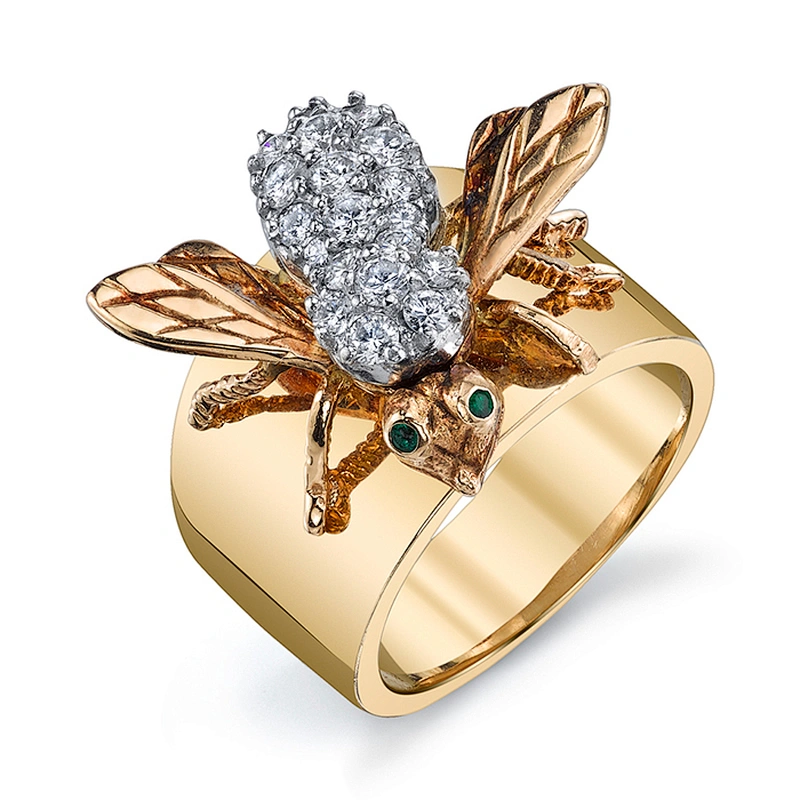 Gold Ring Diamond Bee on Cigar Band, Gold Wings